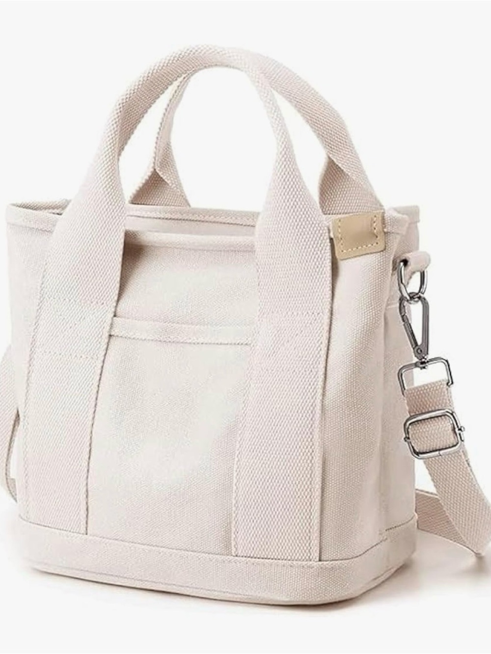 EUC Small White/Natural Canvas Tote w/top zipper & long strap